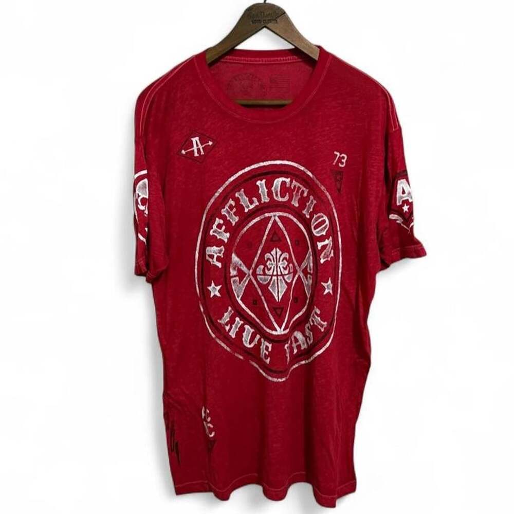 Affliction Live Fast Graphic T-Shirt Red XL Y2K MMA Streetwear